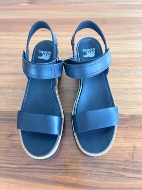 Sorel Black Leather Slingback Sandals